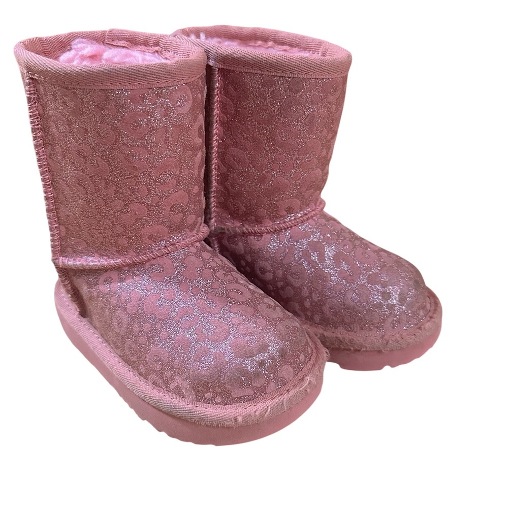 UGG Pink Glitter Leopard Classic Boots Toddler Girls Size 7 Cozy Winter